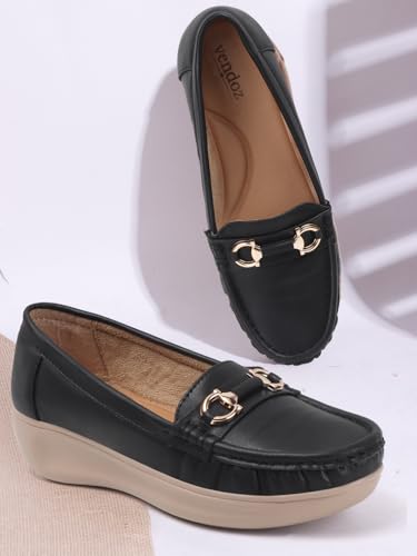 Image of Vendoz Women Comfortable Slip On Formal Loafer for Women | Stylish Fashion Moccasins Range | Cushioned Footbed Finish | Flexible | 1 Inch Heel Height| Formal Office Wear Shoe