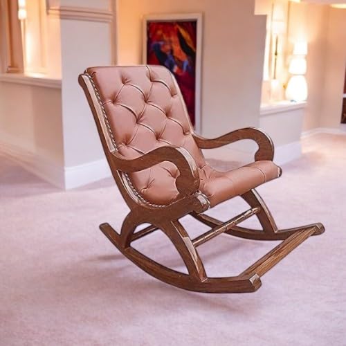 Image of Solid Sheesham Wood Rocking Chair for Living Room | Ergonomic Resting Chair for Relaxing and Pregnant Women (Black) (Orange)