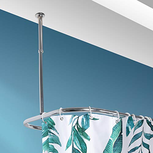 PrettyHome Shower Curtain Rod Hoop Square Shape Bathroom Heavy Duty No Rust Oval Shower Rod 58.3"x24" for Clawfoot Tub,for Free Standing Tubs Chrome