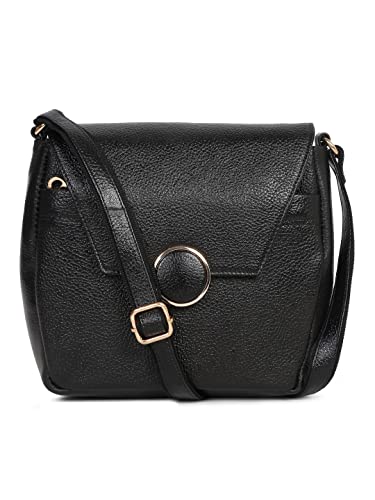 Teakwood Women's Black Texture Sling Bag