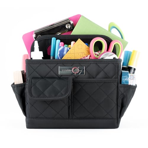 Everything Mary Desktop Tote Organizer – Black Quilted Craft Caddy – Portable Storage Bag for Scrapbooking, Sewing, Art Supplies & DIY Creative Tool Organization