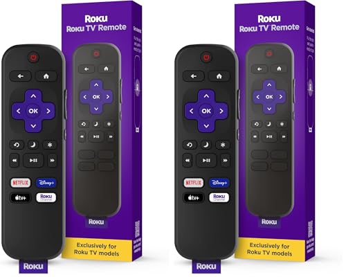 Roku TV Remote Control (Official Manufacturer Product) - Simple Setup, & Pre-Set App Shortcuts - Replacement Remote Compatible with RokuTV Models ONLY (Not Roku Players) (Pack of 2)
