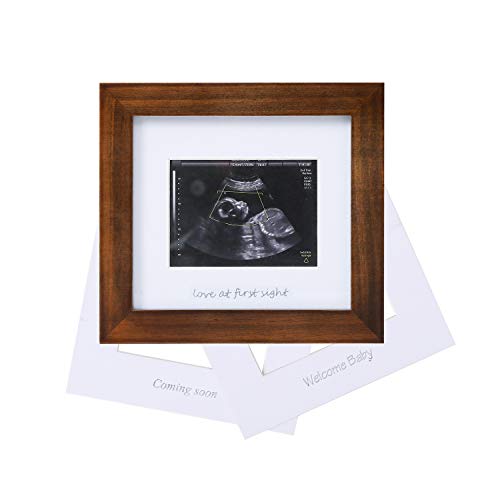 Baby Sonogram Photo Frame - 1st ultrasound picture frame - Idea Gift for Expecting Parents Baby Shower Gender Reveal Party Baby Nursery Decor (brown silver text)