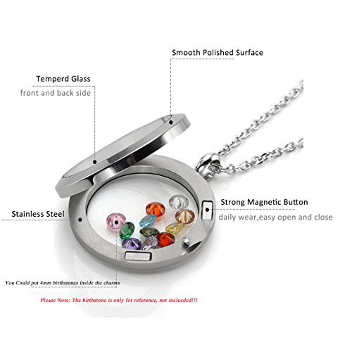 Jovivi 25Mm Living Floating Charm Memory Locket Necklace - 316 Surgical Stainless Steel Secure Buckle Closure #TOP2