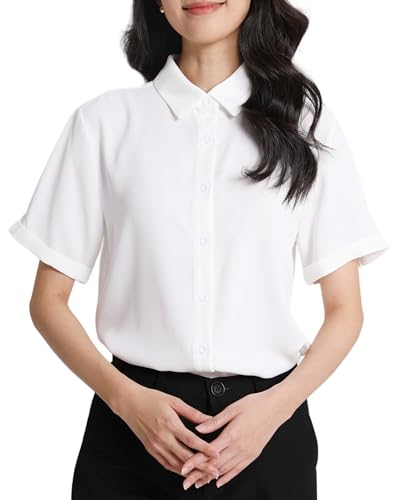 [Aiiro Hatoba] シャツ 半袖 レディース ワイシャツ S~4L ブラウス シフォン 五分袖 形態安定 ノーアイロン とろみ ゆったり 大きいサイズ 事務服 仕事着 業務服 オフィス カジュアル ビジネス 就活 通勤 高通気性 夏 ホワイト Lの商品画像（Amazon）