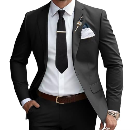 Mens Suits Slim Fit 2 Piece Wedding Prom Tuxedo Classic Blazer Jacket Pants Set Black