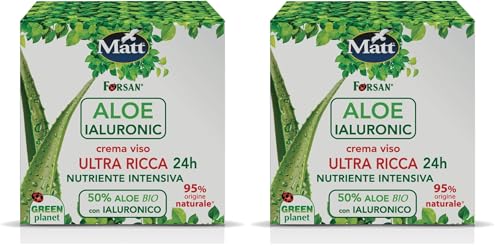 La Tradizione Erboristica Forsan - Crema Viso Aloe Ialuronic - Crema Idratante Ultra Ricca 24 Ore, con Aloe Vera Bio e Acido Ialuronico di Origine Naturale - 50 ml (Confezione da 2)