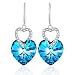 Heart Shape Earring PLATO H Heart of Ocean Blue Earrings Love Heart Hooks Drop Dangle Earring with Swarovski Crystals, Woman Fashion Jewelry Earring Gift, Ocean Blue