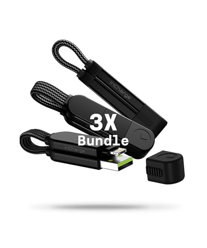Rolling Square inCharge X, (3X Pack) Multi Charging Cable Portable Keychain Charger Cable, 6-in-1 100W Ultra Fast Charging Power, Lava Black