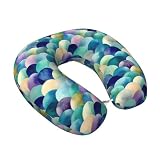 Fuzquwu Watercolor Scales (1) Pattern Neck Pillow for Traveling Airplane,Pure Memory Foam U-Shaped Neck Pillows for Flight Headrest Sleep