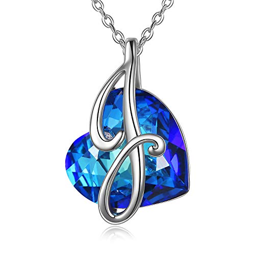 Aoboco J Initial Necklace Sterling Silver Letter Women Teen-Girls Jewerly Gift Blue Heart Crystal From Austrian #TOP26