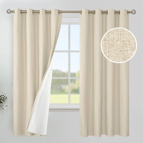 Image of YoungsTex Natural Linen Blackout Curtains 63 Inch Length for Bedroom, Beige Room Darkeing Drapes with Grommet for Living Room Window Thermal Insulated Energy Saving, 2 Panels, 52 X 63 Inch