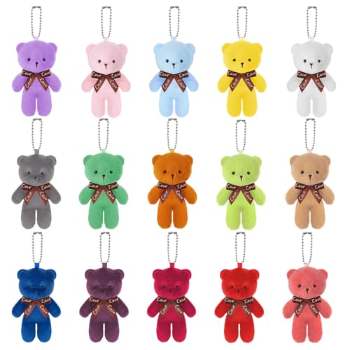 LZMDISU 15 Packs Mini Bears, 15 Colors Plush Stuffed Tiny Doll Bulk Soft Jointed Mini Stuffed Animal for Valentine's Day Gift