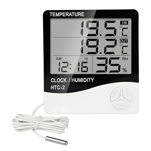 Image of AERYS HTC-2 Digital Hygrometer Thermo-Meter Humidity Meter with Alarm Clock LCD Display (HTC2)