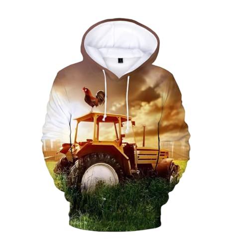 Sweat à capuche imprimé tracteur 3D vintage surdimensionné tendance streetwear mixte