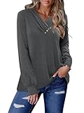 KISSMODA Chiffon Blouses Solid Color Shirts For Women Ruffle Sleeve Tops Pleated Tops Early Fall Fashion Button Down Shirt Plus Size Early Fall Fashion Grey XL