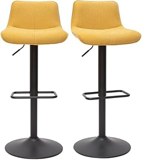 Miliboo Taburetes de barra ajustables giratorios 360° de tela efecto terciopelo texturizado amarillo mostaza y metal (lote...