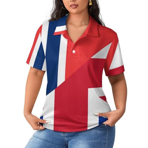 Camiseta polo de manga corta para mujer con diseño de banderas de Gran Bretaña y Noruega en algodón