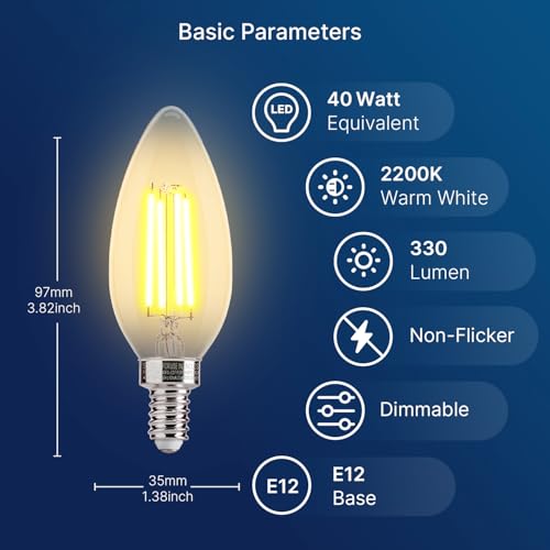 Image of FLSNT 40W Equivalent LED Chandelier Light Bulbs, Dimmable Amber LED B11 E12 Candelabra Base Bulbs, 2200K Warm White, 330LM, 6 Pack UL,CA65 Listed.