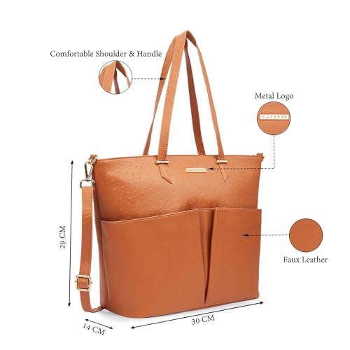 Image of Caprese Ostrich Large Tote Bag for Women with Adjustable & Detachable Starp | Stylish Shoulder & Handheld Bag | Fits Up to 16 Inch Laptop | Durable, Multi-Compartment Design for Work &Travel
