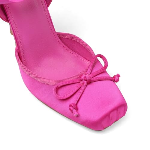 Celbreez Womens Ballet Heels Satin Strappy Bow Lace Up Closed Toe Heels - image 6