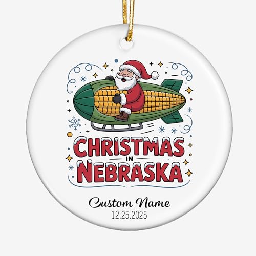 Nebraska Custom Christmas Ceramic Ornament – Personalized Name & Date Round Holiday Keepsake – Unique Location or Profession Xmas Gift for Families, Travelers, Teachers & Coworkers Mra6dn