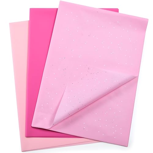 SUNCOLOR Pink Tissue Paper Set 36 Sheets Glitter and Solid Pink Gift Wrapping Paper 20 x 20 Inch 3 Assorted Shades for Crafts Parties Wedding Decorations