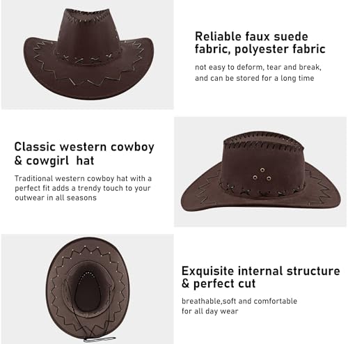 قبعة كاوبوي للرجال والنساء من ازوني - قبعة راعية البقر من تكساس للبالغين من الجنسين، اكسسوارات حفلات تنكرية، قبعة خارجية بحافة عريضة مع ابزيم