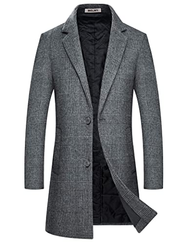 BOJIN Mens Trench Coat Wool Blend Top Pea Coat Classic Stylish Business Overcoat 1966 Grey Plaid 2X