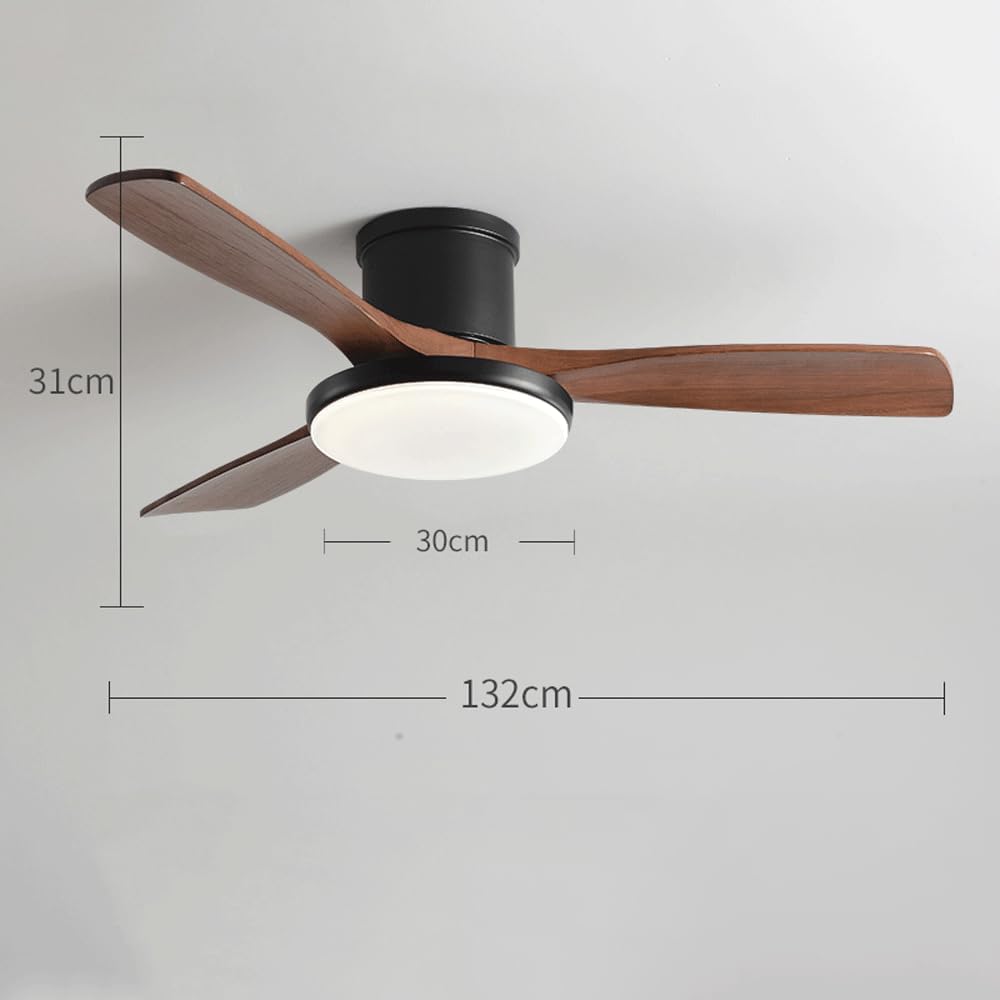 Ceiling Fans with Lights 3 Blades Solid Wood Ceiling Fan Flush Mount Ceiling Fan with LED Lights Modern Ceiling Fan Light Reversible 6 Speeds Ceiling Fans for Kids Room Bedroom Living Room