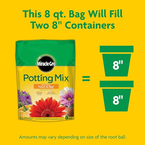 Miracle-Gro Potting Mix, For Container Plants, Flowers, Vegetables, Shrubs, Annuals, Perennials, Feeds up to 6 Months, 8 qt., 2-Pack