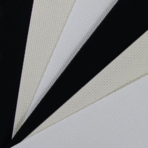 Image of KCS 4 /6 pc of 12 inch x 18 inch 30cmx45cm 16CT Counted Cotton Aida Cloth Cross Stitch Fabric (White+Cream+Black, 6 pc)