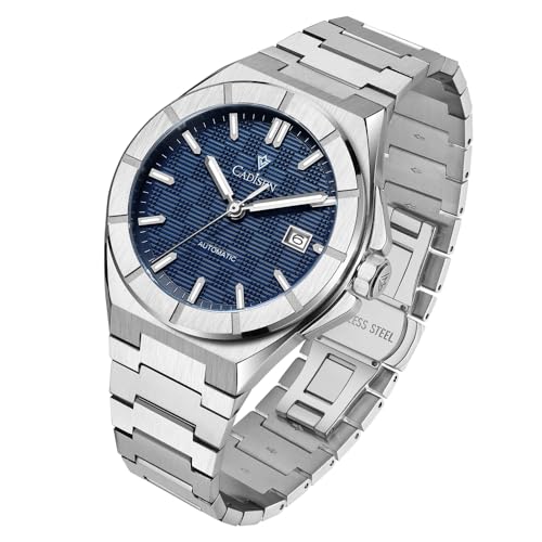 Image of CADISEN Men’s Automatic Watch Mechanical Waterproof Sapphire Watches for Men Stainless Steel Strap Wristwatch, blue