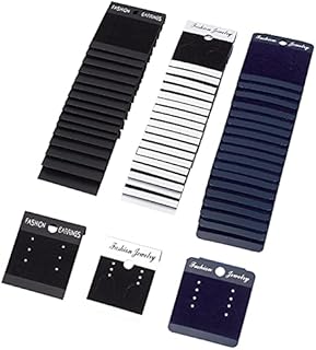 FINGERINSPIRE 150 Pcs Velvet Plastic Earring Display Card HolderDark Blue & White & Black 3 Mixed Size Hanging Jewelry Display Cards with Words for Earrings, Ear Studs, Jewelry Accessories