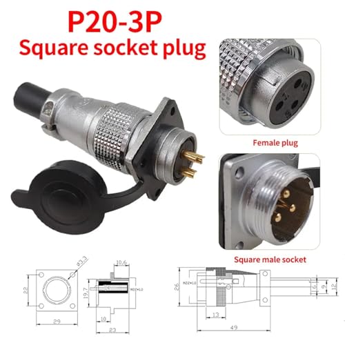 Juego de conectores macho hembra PLS20 de 3 pines, pack de 5 unidades para panel de 20mm 2