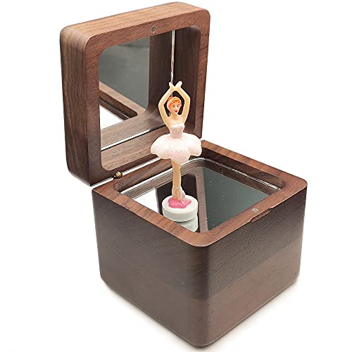 falado 18 Note Wind Up Solid Wood Ballerina Girl Music Box, for Christmas/Birthday/Valentine's Day/Mother's Day, Tune of Swan Lake. (Walnut)