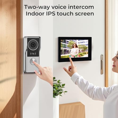 Image of 2-Wired Video Intercom System with Dual 7'' Touch Screen, 1080P HD Camera & 130 Wide Angle, Two-Way Calling Between Screens, Tuya APP Remote Control, Waterproof, for Villa Apartment