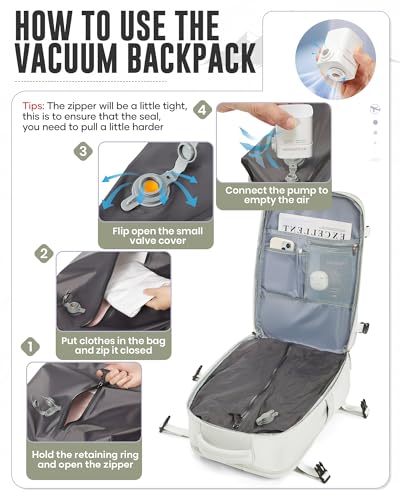 Image of Vacuum Backpack with Pump for Women Men, Compression Backpack for Travel, Vacpack for School Business Trip, Lightweight Airback Backpacks with Vacuum Seal, Carry On Bag for Airport( Beige Large)