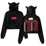 DIULEILAOMOU Sombr The Late Nights and Young Romance Tour Hoodie Cat Ears Crop Top Long Sleeve Streetwear Women's Clothes (Black,Medium)