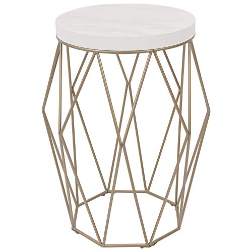 Silverwood Side Table, Gold with Faux Marble Top
