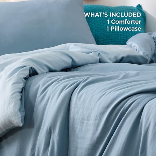 Image of Bedsure Twin /Twin XL Comforter Set, Mineral Blue Soft Prewashed Bedding for All Seasons, 2 Pieces GentleSoft Bed Set, 1 Lightweight Comforter (68 inchx88 inch) and 1 Pillowcase (20 inchx26 inch)
