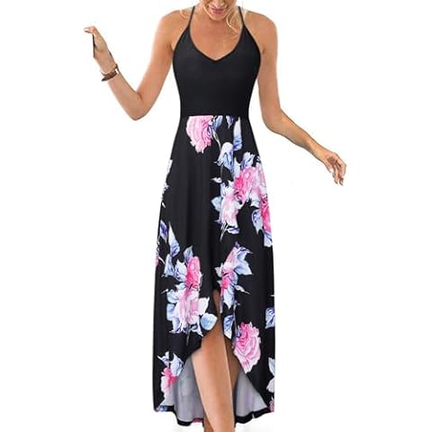 KILIG Women's V Neck Sleeveless Casual Summer Sundresses Asymmetrical Patchwork Floral Maxi Dresses (Floral-4, X-Large) Cover