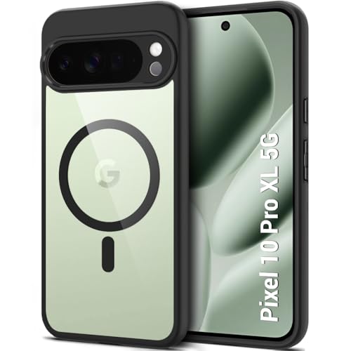 Image of TheGiftKart Hybrid Shockproof Back Cover Case for Google Pixel 10 Pro XL Compatible with MagSafe | Hard Back Cover Case for Google Pixel 10 Pro XL (PC & TPU, Transparent Clear Back, Black Sides)