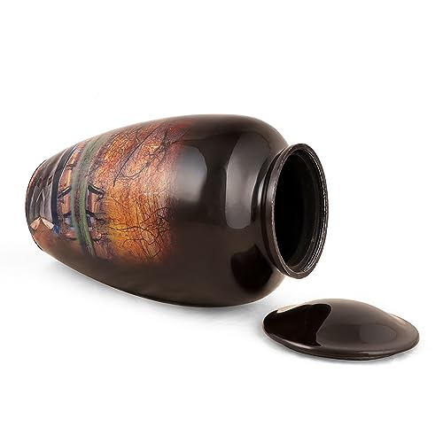 Image of Memorials Cremation Urns - Handcrafted Adult Urn, Large Burial Urns for Ashes - Orange Black