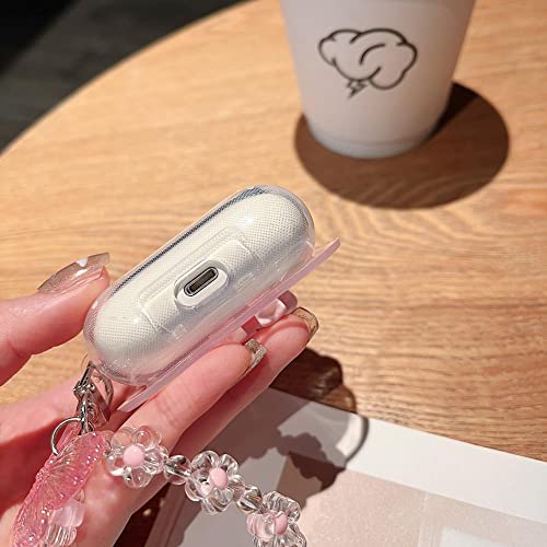 Minscose Compatible With Airpods Pro Clear Case,3D Bow Pattern Design With Cute Butterfly Flower Keychain, Soft Tpu Protective Shockproof Case For Airpod Pro For Girls Women-Pink #TOP5