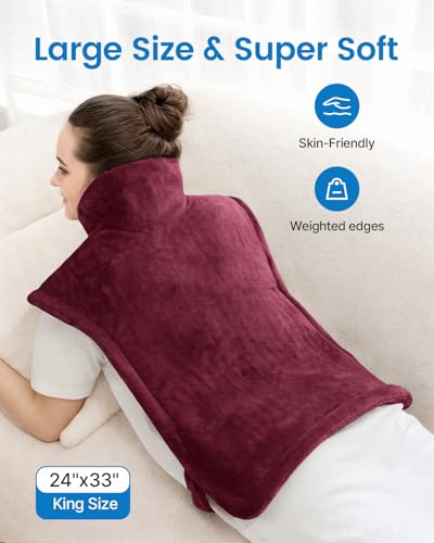 Image of RENPHO Electric Heating Pad for Back, Birthday Gifts for Women Men Mom Dad, FSA Eligible & HSA Store, Neck and Shoulder Heat Pad, Fast Heating, 24 inchx33 inch, ETL Certified, Crimson