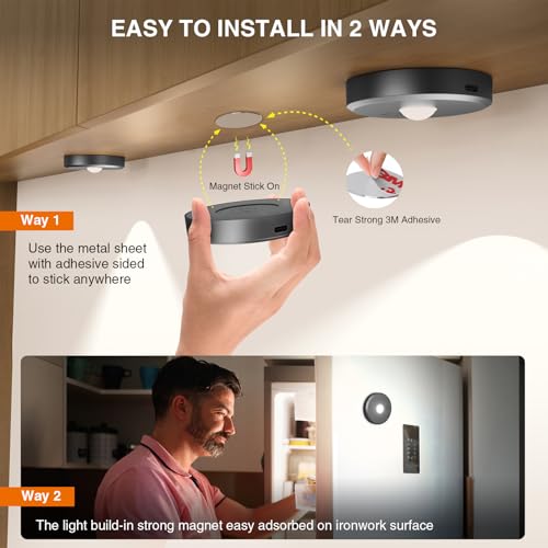 Image of Puck Lights with Remote Control, Rechargeable Wireless Under Cabinet Lighting, 5 Pcs (Dark Grey) - Tap Push Touch Lights for Counter, Shelf, Bookcase