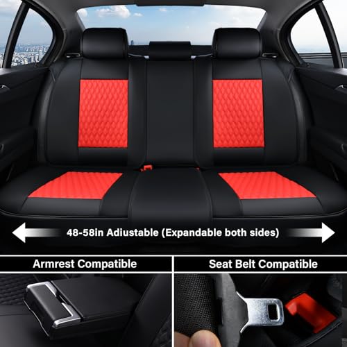 Image of Coverado Car Seat Covers Full Set, 5 Seat Leather Seat Covers for Cars, Car Seat Protector with Lumbar Support, Waterproof Seat Covers Universal Fit for Most Cars SUV Trucks (Red&Black)
