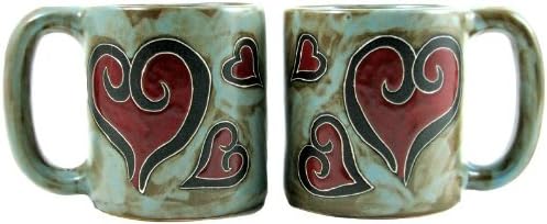 Set Of Two (2) MARA STONEWARE COLLECTION - 16 Oz. Coffee Cup Collectible Dinner Mugs - Heart Design