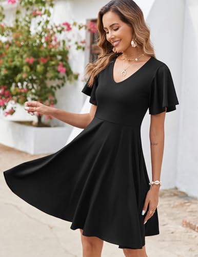 Image of Zeagoo Womens Summer Dress Casual Swing Sundresses Floral Ruffle Short Sleeve Wedding Guest Dress Beach Mini Dress 2026
